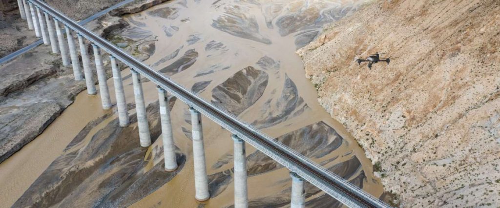Drone over bridge