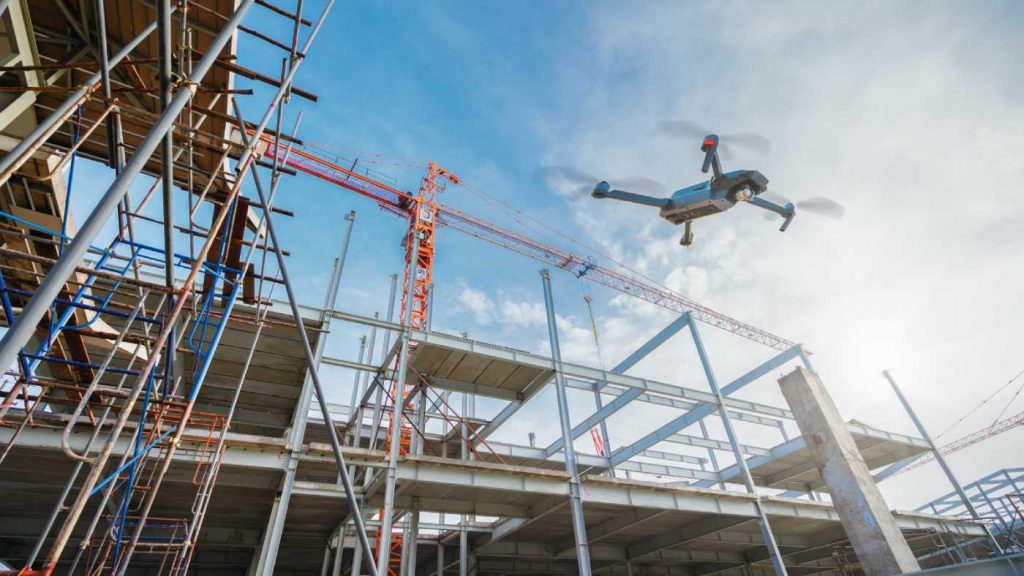 Drone inspecting a construction sight